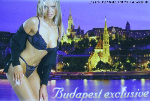 blonde leicht bekleidete SchÃ¶nheit vor der Skyline von Budapest