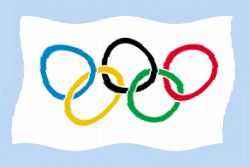 Die Olympische Flagge, die Fahne mit den fÃ¼nf farbigen Ringen